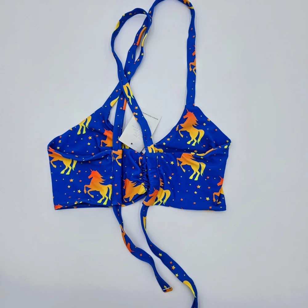 Fused Hawaii Bikini Top XL Blue‎ Unicorn Star Print Swimwear Adjustable NWT - Picture 5 of 8